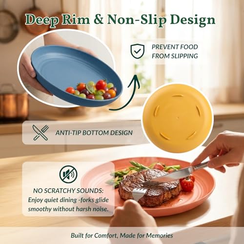 Homienly Deep Dinner Plates Set of 8 Alternative for Plastic Plates Microwave and Dishwasher Safe Wheat Straw Plates for Kitchen Unbreakable Salad Plate with 4 Colors (Colorful, 11 inch) - color: Classic Bright, size: 11 Inch