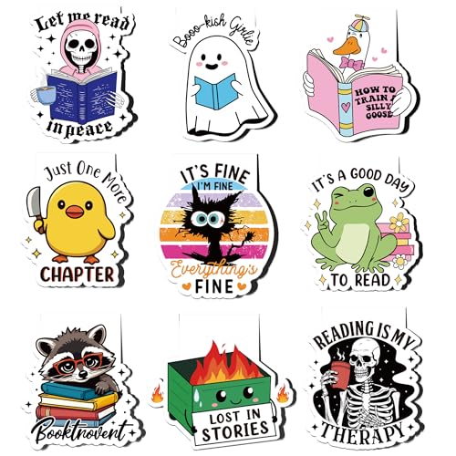 Funny Magnetic Bookmarks: 9 Pcs Booklovers Bookmark Clips, Fun Reading Book Mark for Reading Men Women, Halloween Birthday Gifts, Back to School Office Supplies