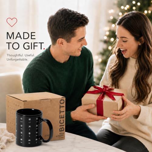 BICETTO Hangul Coffee Mug - Korean Alphabet Cup, K-Pop Gift Carbon Black - color: Carbon Black