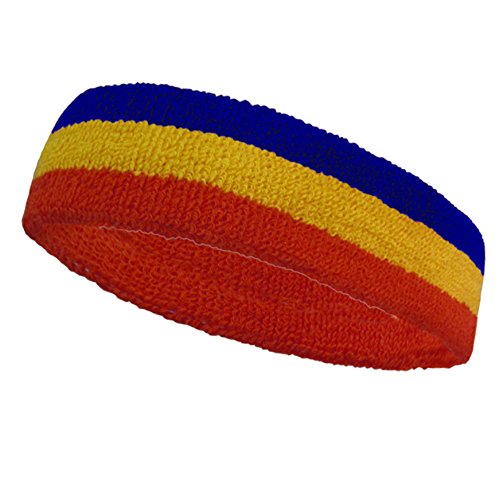 COUVER 3 Color Striped Sports Sweatband Set - color: Blue/Gold Yellow/Red