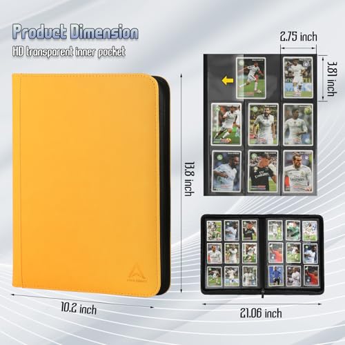 9 Pocket Card Binder - 540 Capacity with Zip Closure Premium, Double-Sided,Sturdy & Sleek PU Leather Protector for MTG, TCG, Sport & Collectible Cards (Yellow) - color: Yellow