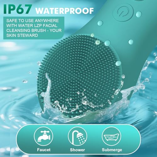 LZP Face Scrubber Facial Cleansing Brush Silicone Face Scrubber Exfoliator for Men & Women, Rechargeable Electric Facial Brushes for Cleaning and Exfoliating, Waterproof Face Scrub Brush - color: Dark Green