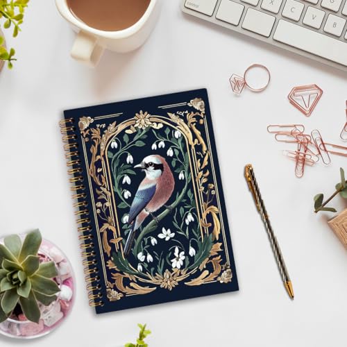 nvucamd Vintage Bird Spiral Notebook, Dark Academia Bird Floral Journal Notebook, Retro Cottagecore Botanical Journaling Notebooks for Women, Birds Lovers Gifts Office Supplies, 5.5x8.3Inch - color: bird