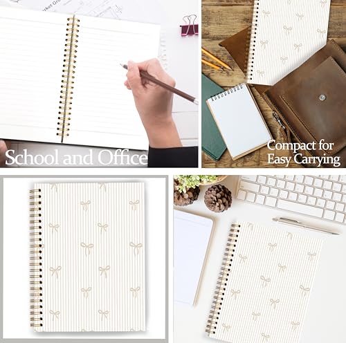 GDJIEGBC Girly Coquette Beige Bow Striped Notebook 5.5x8.3in - color: Color-E