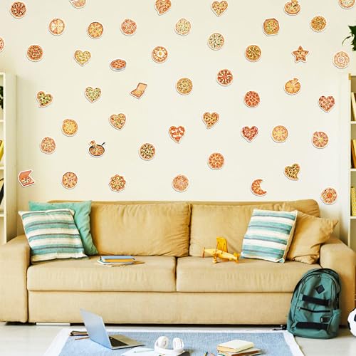 56 Pcs Pizza Water Bottle Stickers, Cartoon Pizza Vinyl Decals, Waterproof Adorable Food Stickers for Water Bottle Laptop Scrapbook Luggage Phone Decor Party Favors Birthday Gifts - color: Pizza