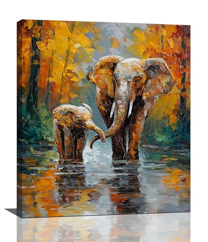 Elephant Wall Art Forest Canvas Wall Decor Pictures Paintings Prints Artwork Framed Decorations For Bathroom Bedroom Living Room Office Gifts 20" x 24" - color: Elephant, size: 24"L x 20"W