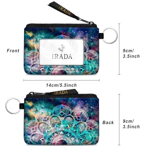 IRADA ID Case Wallet Keychain with Clear ID Window Zipper Cute Coin Purse for Women Water Resistant Small Coin Pouch-Mandala Nebula Keychain Wallet - color: Mandala Nebula-Keychain Wallet