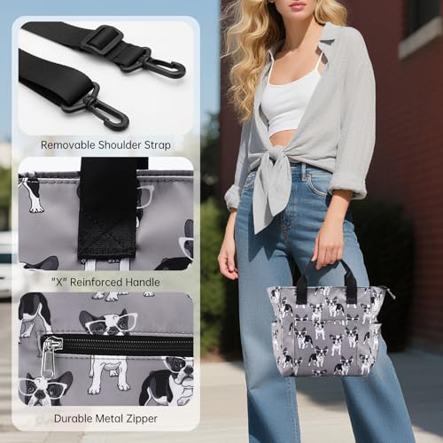 Crossbody Shoulder Bag for Women - Water Resistant Casual Handbag Purse with Multiple Pockets, Adjustable Strap - color: Gray Dog