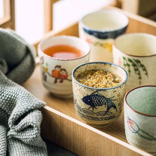 6 Pieces Japanese Tea Cups, 6 Oz Ceramic Coffee Cup with Good Heat Retention, No Handle Teacup Matcha Mug for Latte, Juice, Gift, Dishwasher Safe (Pack of 4) - size: 3’’D x 2.8’’H (Pack of 4)