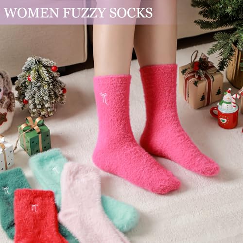 Geyoga 5 Pairs Fuzzy Bow Socks for Women Fluffy Slipper Gift - color: Bright Color