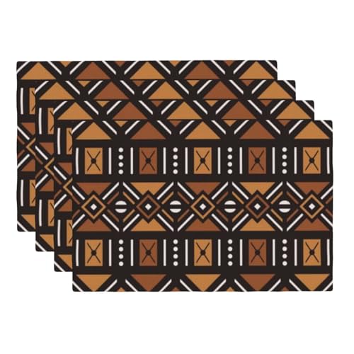 African Tribal Placemats Rectangle Linen Table Placemet Set of 4 - color: Brown Black, size: Set of 4