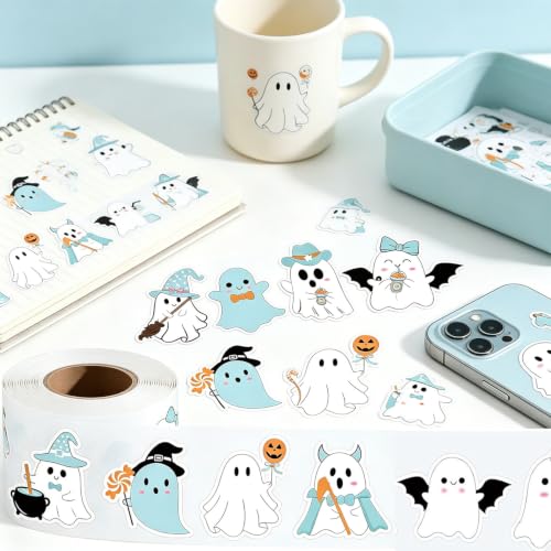 Halloween Cute Ghost Cartoon Roll Stickers Decorative Craft Label Stickers - style: Cute Cartoon Ghost