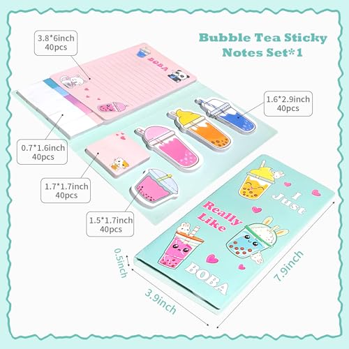 Bubble Tea Sticky Notes Set, 440 Sheets, Cute Milk Tea Theme Self-Stick Notes Pads, Divider Tabs Bundle, Writing Memo Pads for Boba Lovers, Home, School, Office Supplies,Small Gift for Milk Tea Lovers - style: Bubble Tea