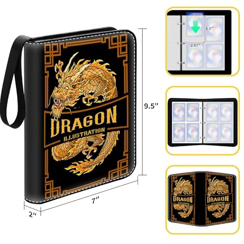 Card Binder 400 Pockets, 50 Sleeves Large Binder Trading Cards Holder 4 Pocket, Storage Organizer, Album Folder Case Protector Collector Gift Golden Chinese Illustration Brown - color: Golden Chinese Illustration Brown, size: 4 Pocket