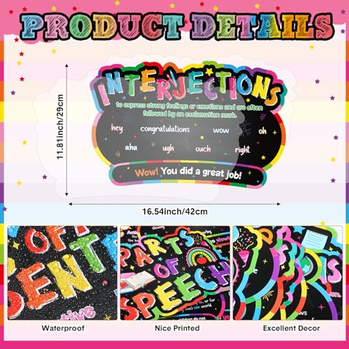 Pasimy 12 Pcs Parts of Speech Posters Grammar Chart, Classic - style: Classic