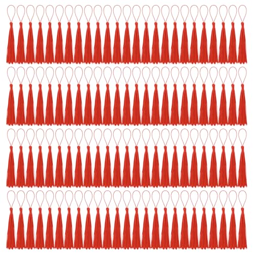 100 Pcs Bookmark Tassels Bulk Red Soft Craft Silky Handmade Mini Tassels for Jewelry Making with Loops for DIY Craft Accessory Dress Decoration - color: Red