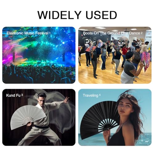 13" Large Folding Rave Fan with Holster, Clack Hand Fans Foldable for Line Dancing for Women Men Festival EDM Party Decoration, Blue 2 Pack - color: Blue