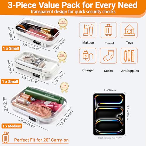 YQBRAO Clear Hard Shell Zipper Cases, 6 Travel Organizers, 2M 4S, White - color: White, size: 6 Pack (2M+4S)