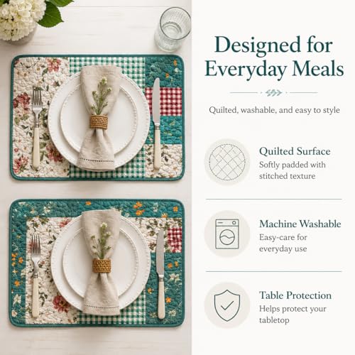 4-Piece Cottage Bloom Quilted Patchwork Placemats - color: Cottage Bloom