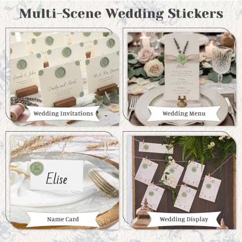 60Pcs Sage Green Wax Seal Stickers Set (3 Designs in 1 Pack) - Floral Botanical Adhesive Seals for Wedding Invitation Envelope Seal Stickers Gift Wrapping - color: Sage Green
