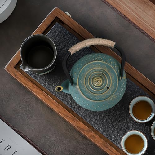 Ufine Cast Iron Teapot for Stove Top with Stainless Steel Infuser - color: Blue Grid