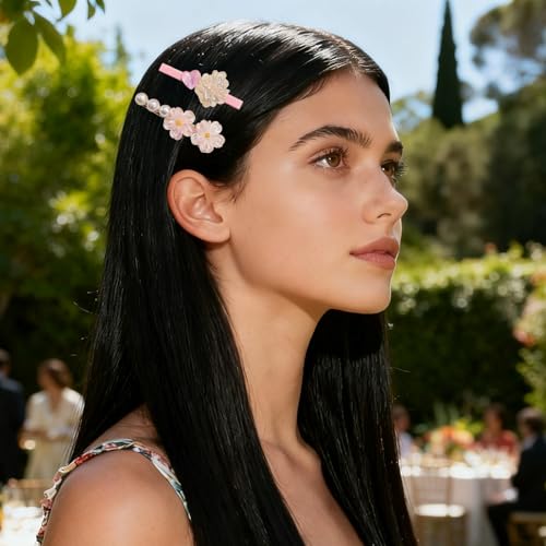 15 Pcs Girl and Women Hair Clips, Sweet and Fashionable Hair Clip Set, Pearl Color Acrylic Resin Hair Accessories, Suitable as Gifts for Girls and Women(pink) - color: pink