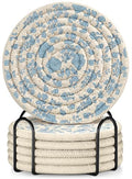 Absorbent Cup Coasters Set of 6 with Holder, Blue Floral - color: Blue Floral