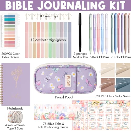 Bible Study Supplies Journaling Annotation Kit, Christian Gifts for Women - color: Purple Butterfly
