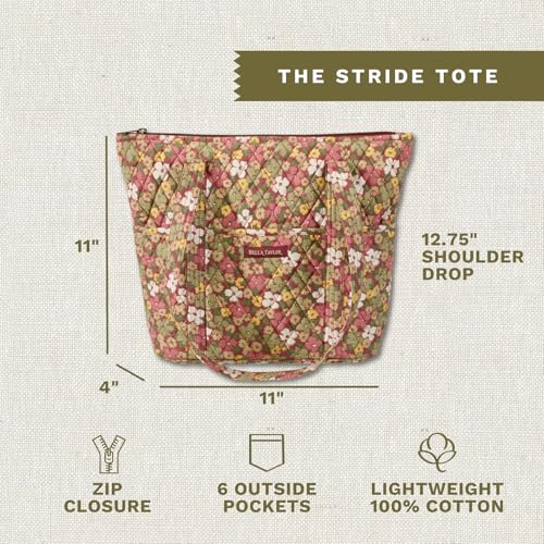Bella Taylor Stride Tote, Quilted Shoulder Bag for Women - color: Autumn Garden
