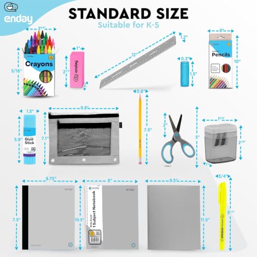 Enday Back to School Supplies for Kids, School Supply Box Grades K-5 (Grey, 12 Kits) - color: Grey, size: 12 Kits