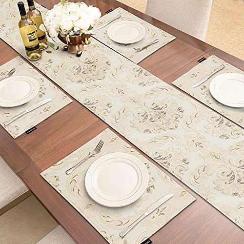 Loom and Mill Luxury Damask Floral Placemats Set of 6, Light Apricot - color: Light Apricot, size: 6 Pieces