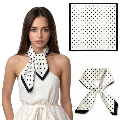 Seawhisper Premium Printed Satin Silk-Like Neck Scarf for Women Square 26" - color: White