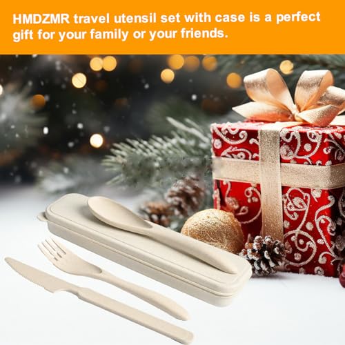 Travel Utensils with Case, Camping Utensils Wheat Straw Reusable Utensils Set With Case, Knife Fork and Spoon Utensil for Lunch Box (2 Pack) - color: Blue, Light Blue