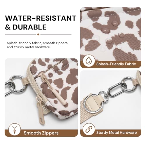 Wristlet Wallet for Women with Clear ID Window, Zip Coin Purse and Keychain - color: Beige Leopard