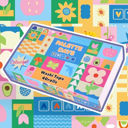 emmoolife 40 Rolls Washi Tape Set, Vibrant Color Palette-Themed Cute Decorative Tapes for Scrapbooking, Bullet Journaling, Junk Journal Supplies, DIY Planner Art, 5-30mm Wide - style: Colorful Palette