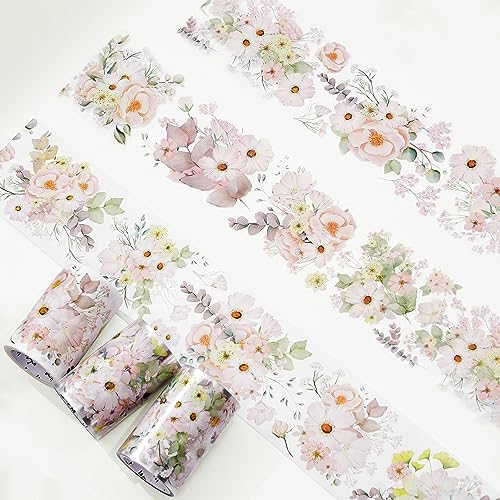 WT Blush Wide PET Tape, Single Roll, Original Designs, Watercolor Pink Floral Decorative Tape, Transparent Adhesive for Journaling, Scrapbooking, Bujo Planner DIY Craft Supplies - color: WT Blush Wide PET Tape