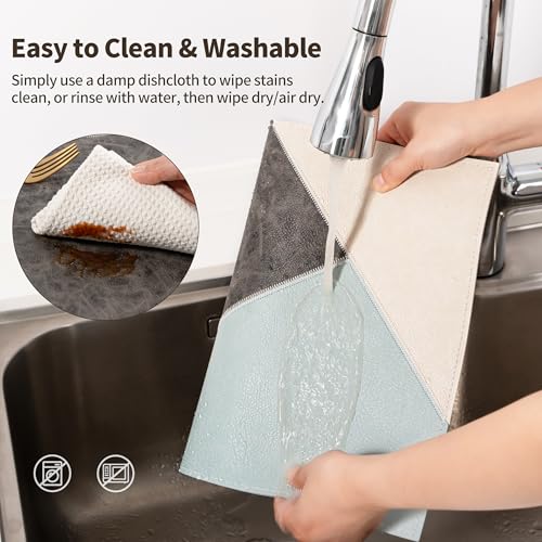 New Microfi Indoor/Outdoor Washable Faux Leather Vinyl Patchwork Placemats, Set of 4 (Blue) - color: Blue