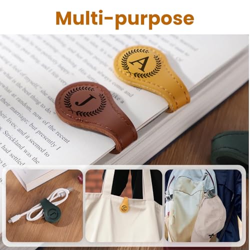 MOTEERLLU Personalized Magnetic Leather Bookmark,Initial,Brown-S - style: Brown-S