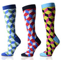 Men's Mid-calf Dress Socks in Comfortable Strechy Colorful Printed Premium Cotton, 3 Pairs Packed - color: 3d Colorful Print