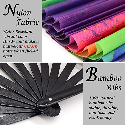 OMyTea Bamboo Large Rave Folding Hand Fan for Men/Women - Chinese Japanese Handheld Fan with Fabric Case - for Electronic Dance Music Festival Party, Performance, Decorations, Gift (Iridescence) - color: Iridescence