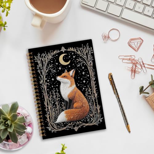 nvucamd Gothic Moonlit Fox Spiral Notebook, Vintage Celestial Moon Fox Journal Notebook, Witchy Cottagecore Botanical Journaling Notebooks for Women Men, Retro Animal Gifts Office Supplies, 5.5x8.3In - color: fox