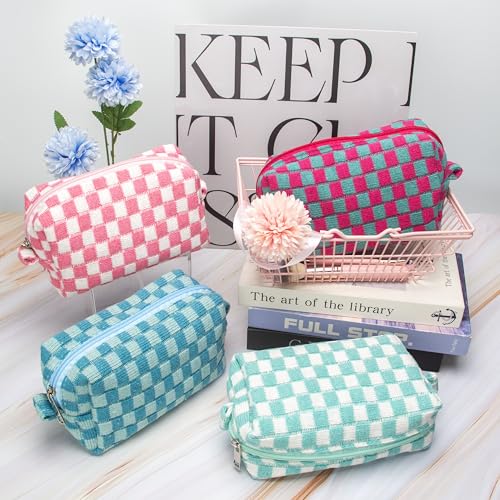 Checkered Makeup Bag for Purse, Small Travel Cosmetic Pouch,Arctic Blue - color: Arctic Blue