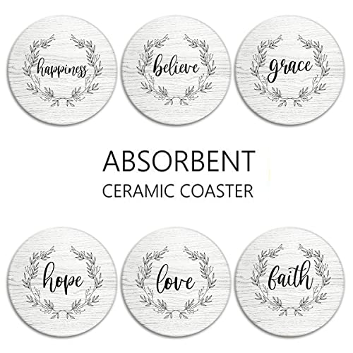 Britimes Coasters for Drinks, Set of 6, Ceramic Stone, White Wood - color: Retro 5