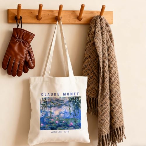 Art Canvas Tote Bag,Art Lovers Gifts,Aesthetic Tote Bag for Women. - color: White - Monet -2