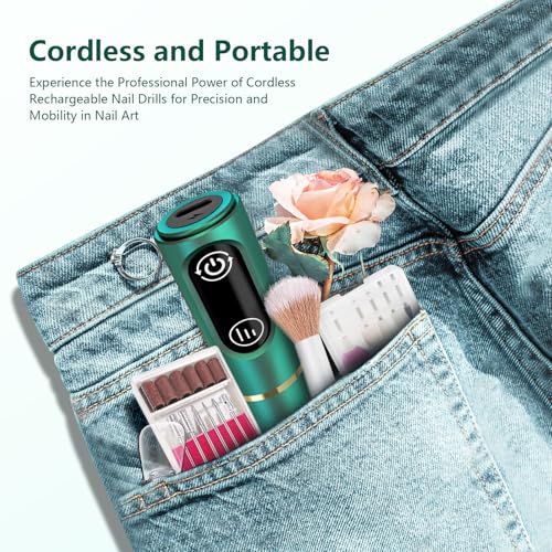 TUOBEO Cordless Nail Drill Electric Nail File Kit, Rechargeable Efile Set - color: Blackish Green
