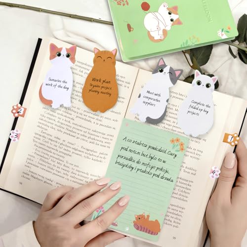 Cat Sticky Notes Set, 360 Sheets Cute Cartoon Animal Cat Self-Stick Notes Pads Cat Themed Memo Pads Cat Paw Page Markers Sticky Index Tabs for Cat Lovers Students Office School Supplies - style: Cat