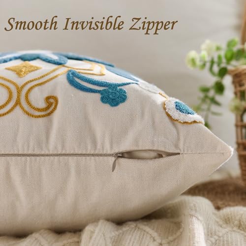 Embroidered Floral Throw Pillow Cover 22x22 Set of 1 Teal - color: Teal, size: 22" x 22" (Pack of 1)