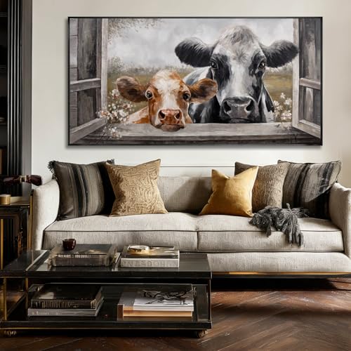 Highland Cow Decor Rustic Farmhouse Wall Art Western Home Decor Cow Pictures Painting Black Brown Cute Animal Canvas Posters Prints for Living Room Bedroom Home Decor 24"x48" - color: SOUGUAN-DWN60120, size: 48"L x 24"W