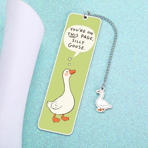 Green Stuff Cute Bookmarks for Women Girls Kids Silly Goose Metal Bookmark Funny Book Lovers Gifts for Readers Book Lovers Women Book Marks for Reading Womens Kid Girls Page Holders for Reading 2-Side - color: Green