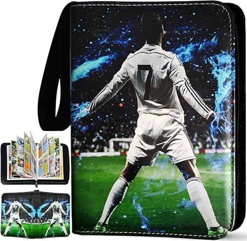 Soccer Card Binder 440 Pockets, 55 Sleeves Small Soccer Binder 3 Ring Zipper Trading Cards Holder 4 Pocket, Sport Card Collection Folder Book Storage Organizer, Album Case Protector Collector Gift - color: Magic-Green, size: 440 Pockets